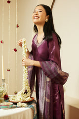Magenta Purple Vishakha Silk Kurti Set with Chanderi Dupatta