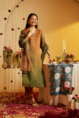 Teracotta Olive Vishakha Silk Kurti Set with Chanderi Dupatta