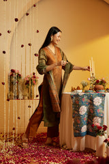 Teracotta Olive Vishakha Silk Kurti Set with Chanderi Dupatta