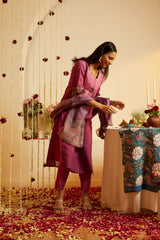 Deep Pink Vishakha Silk Kurti Set with Chanderi Dupatta