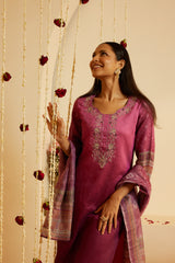 Deep Pink Vishakha Silk Kurti Set with Chanderi Dupatta