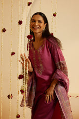 Deep Pink Vishakha Silk Kurti Set with Chanderi Dupatta