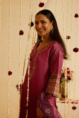 Deep Pink Vishakha Silk Kurti Set with Chanderi Dupatta