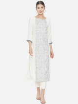 Off White Embroidered Bombay Silk Straight Kurta Set
