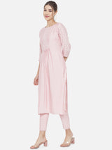 Light Pink Embroidered  Chanderi Kurta Set