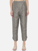 Grey Solid Tussar Linen Straight Kurta Set