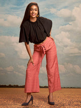 Black and Pink Checks Print Viscose Blend Straight Co-Ords Set