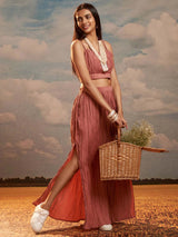 Rusty Pink Solid Silk Blend Straight Co-Ords Set