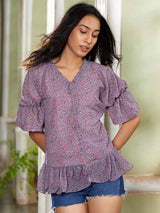 Mauve Floral Print Georgette Straight Top