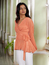 Light Orange Solid Georgette Straight Top