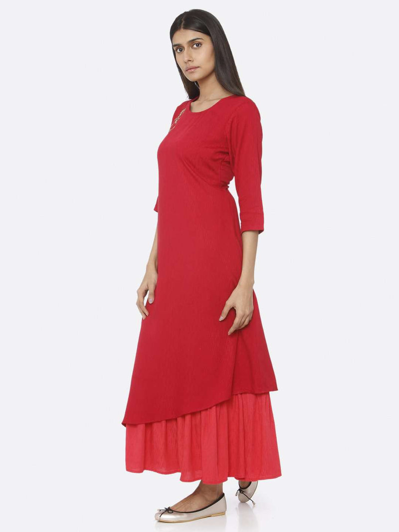 Red Embellished Viscose Liva A-Line Maxi Dress | Rescue