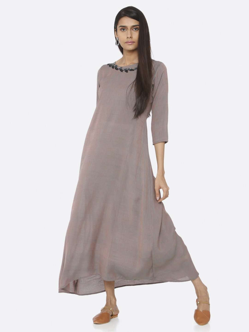 Rust Embellished Cotton A-Line Maxi Dress | Rescue