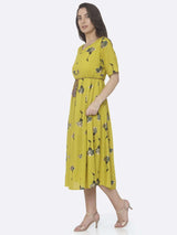 Lemon Printed Cotton A -Line Dress | Rescue