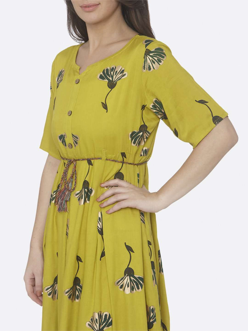 Lemon Printed Cotton A -Line Dress | Rescue