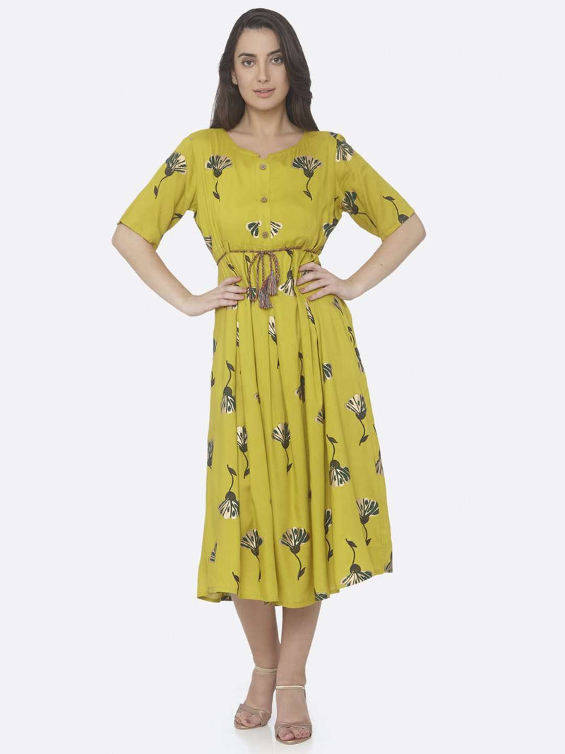 Lemon Printed Cotton A -Line Dress | Rescue