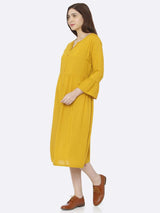 Mustard Plain Rayon Slub Dress | Rescue