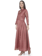 Wine Embroidered Satin Silk A-Line Dress | Rescue