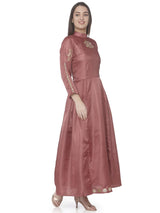 Wine Embroidered Satin Silk A-Line Dress | Rescue