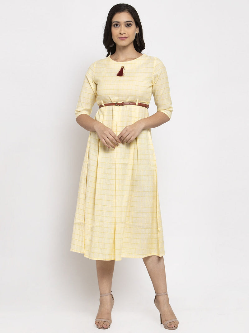 Yellow Printed Rayon A-Line Dress | Rescue