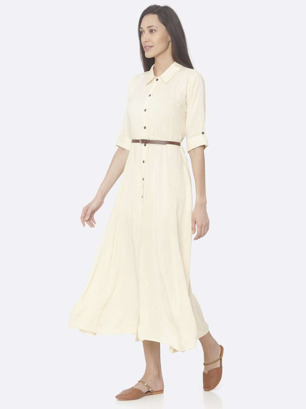 Light Yellow Solid Rayon Flex A-Line Dress | Rescue