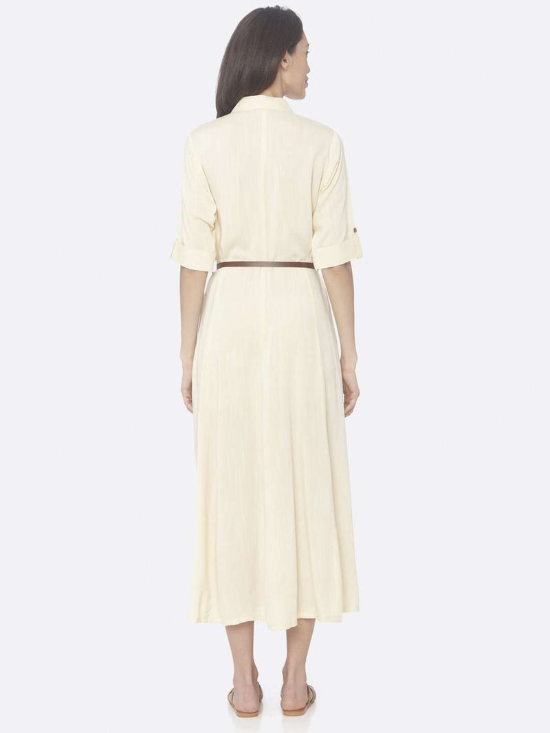 Light Yellow Solid Rayon Flex A-Line Dress | Rescue