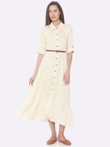 Light Yellow Solid Rayon Flex A-Line Dress | Rescue