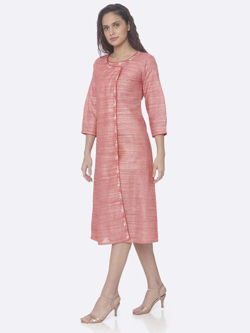 Pink Embroidered Rayon A-Line Dress | Rescue