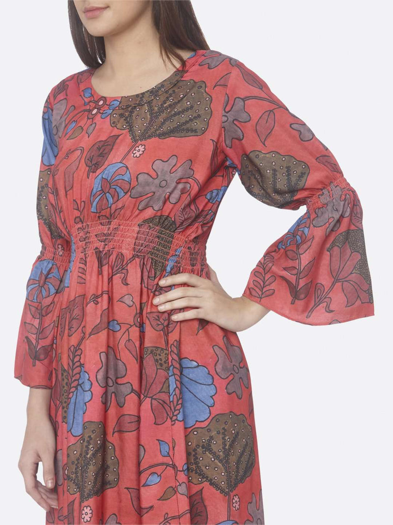 Red Printed Rayon A-Line Dress | Rescue