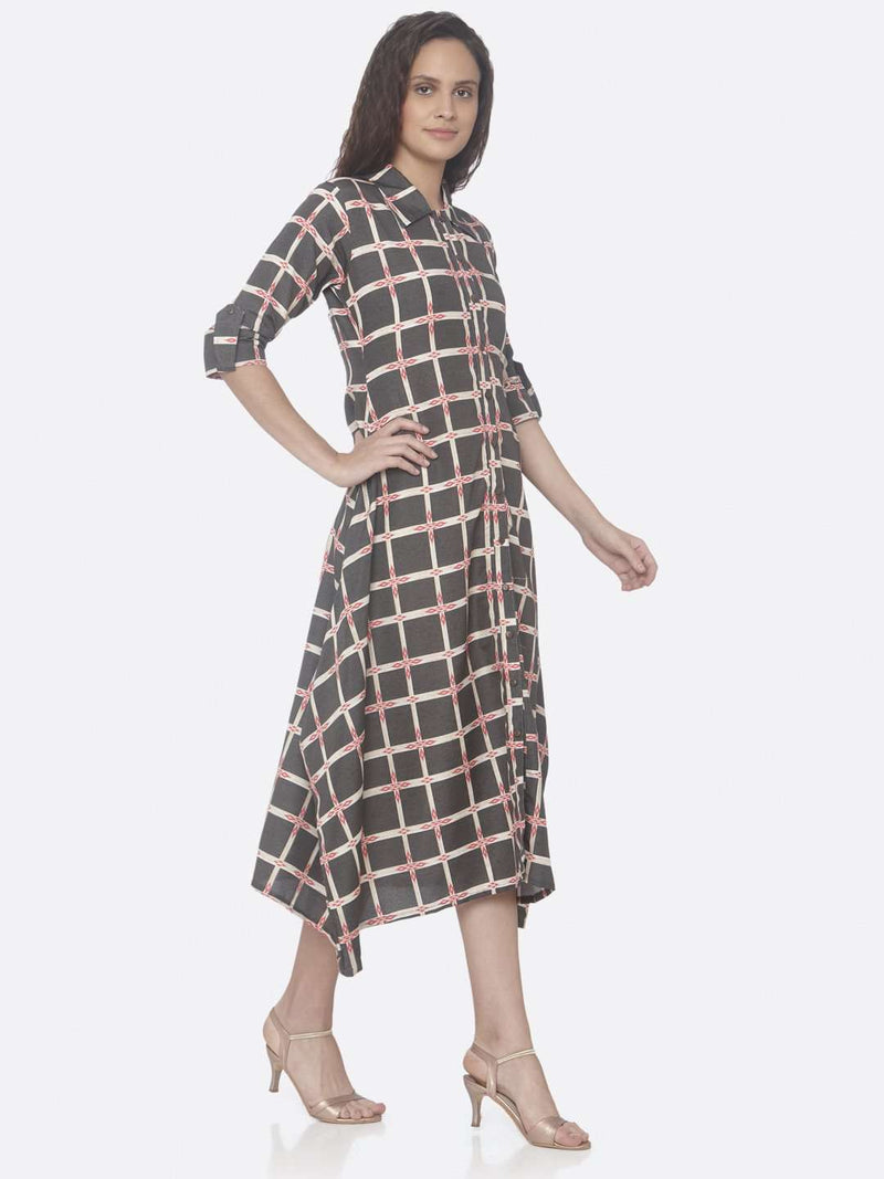 Black Printed Weaving Rayon Print A-Line Dress Plus Size | Rescue