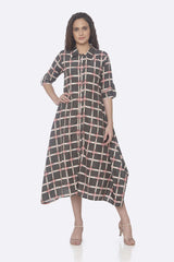 Black Printed Weaving Rayon Print A-Line Dress Plus Size | Rescue