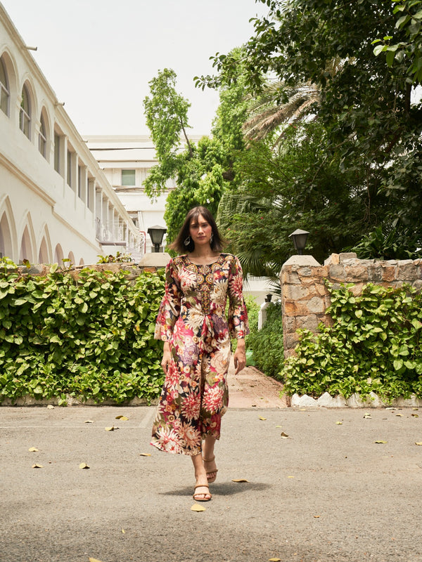 MULTICOLOUR FLORAL HAND EMBROIDERY DRESS