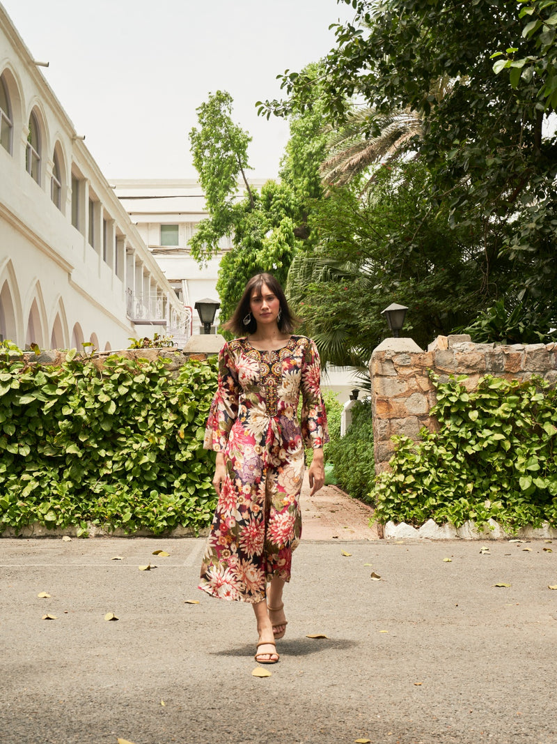 multi-coloured floral printed dress