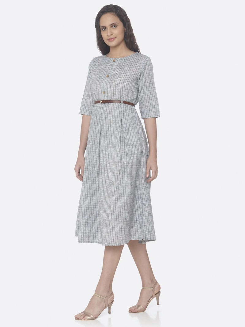 Grey Solid Weaving Cotton A-Line Dress | Rescue