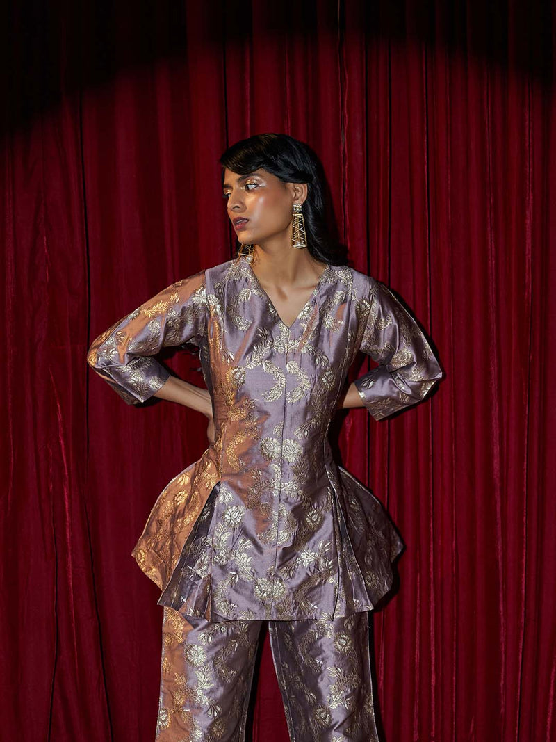 silver banarasi brocade coord