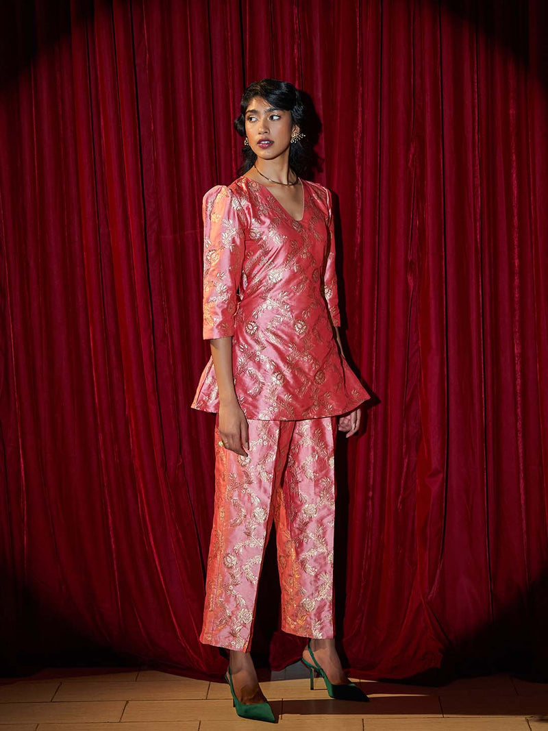 pink Banarasi silk co-ord set