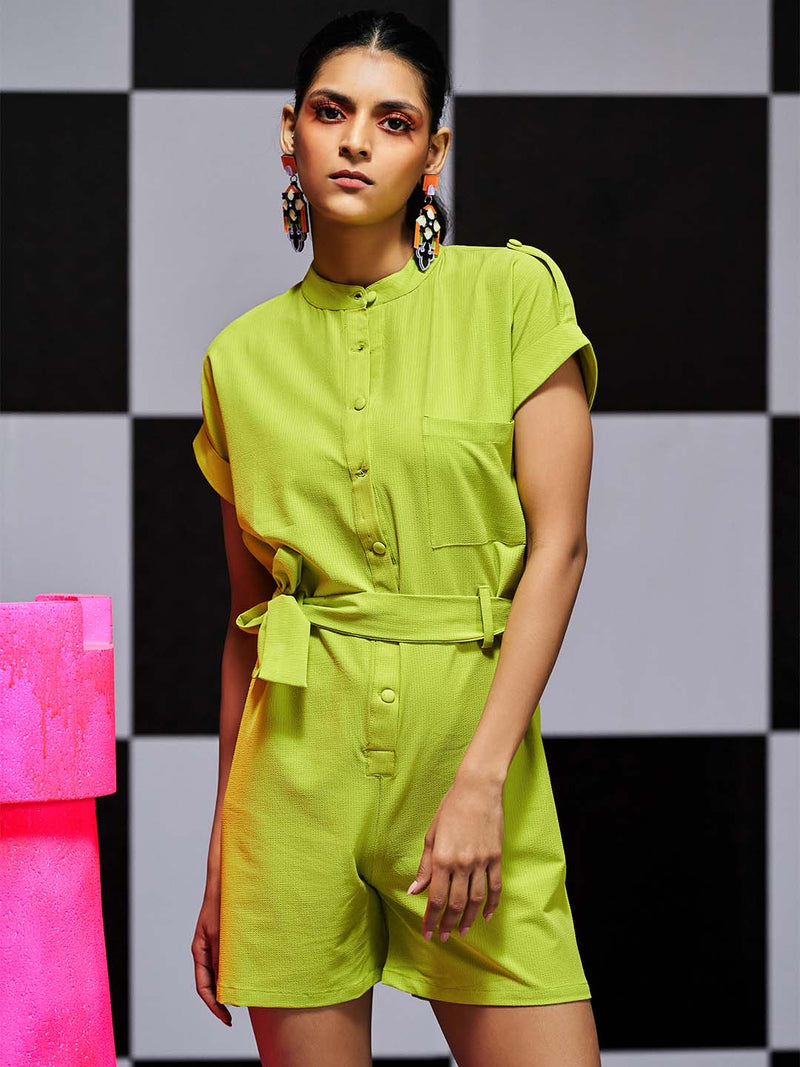 pear green solid playsuit