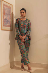 Teal Green Banarsi Brocade Blazer Set