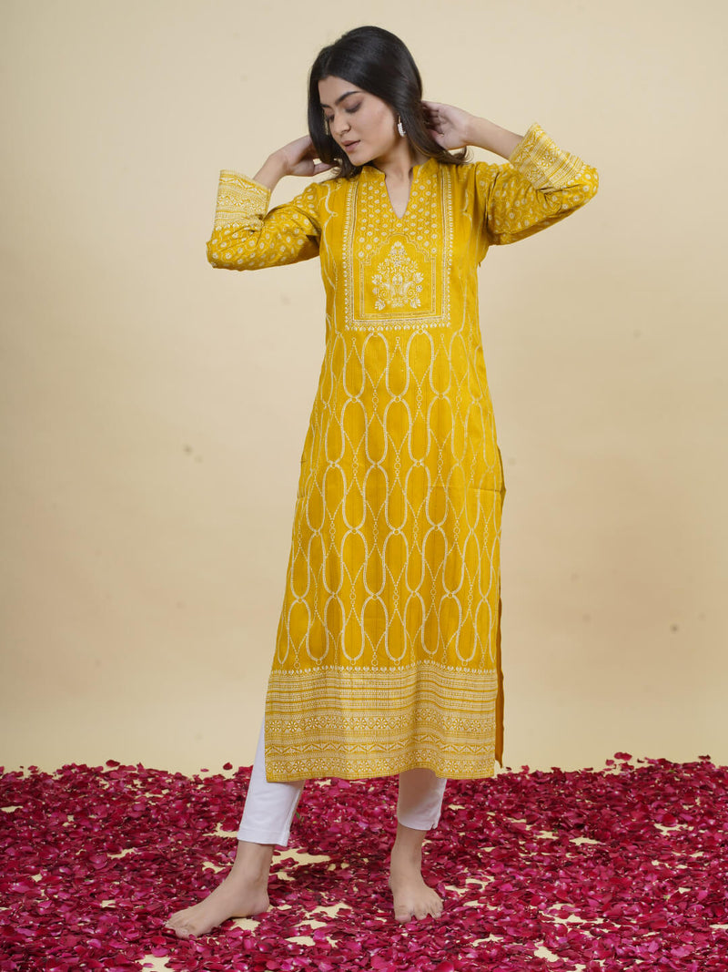 Yellow cotton kurta