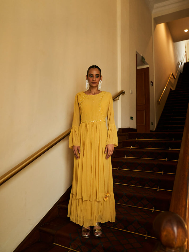 yellow georgette gown
