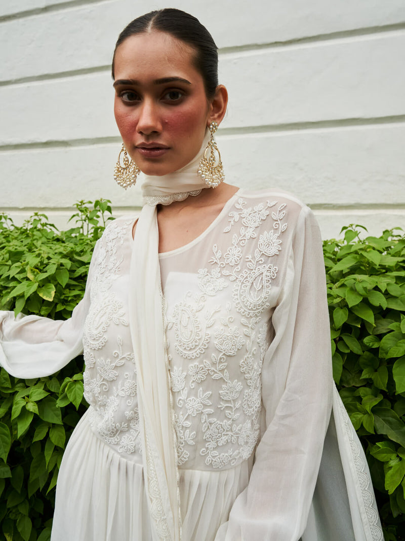 White Peplum Sharara Set