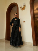 BLACK GEORGETTE ANARKALI SUIT WITH ALLOVER SEQUENCE WORK