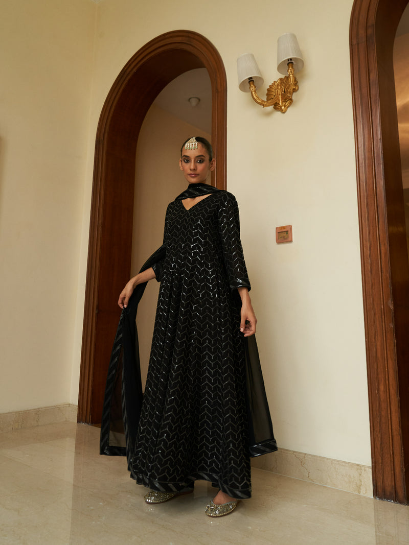 black georgette anarkali suit