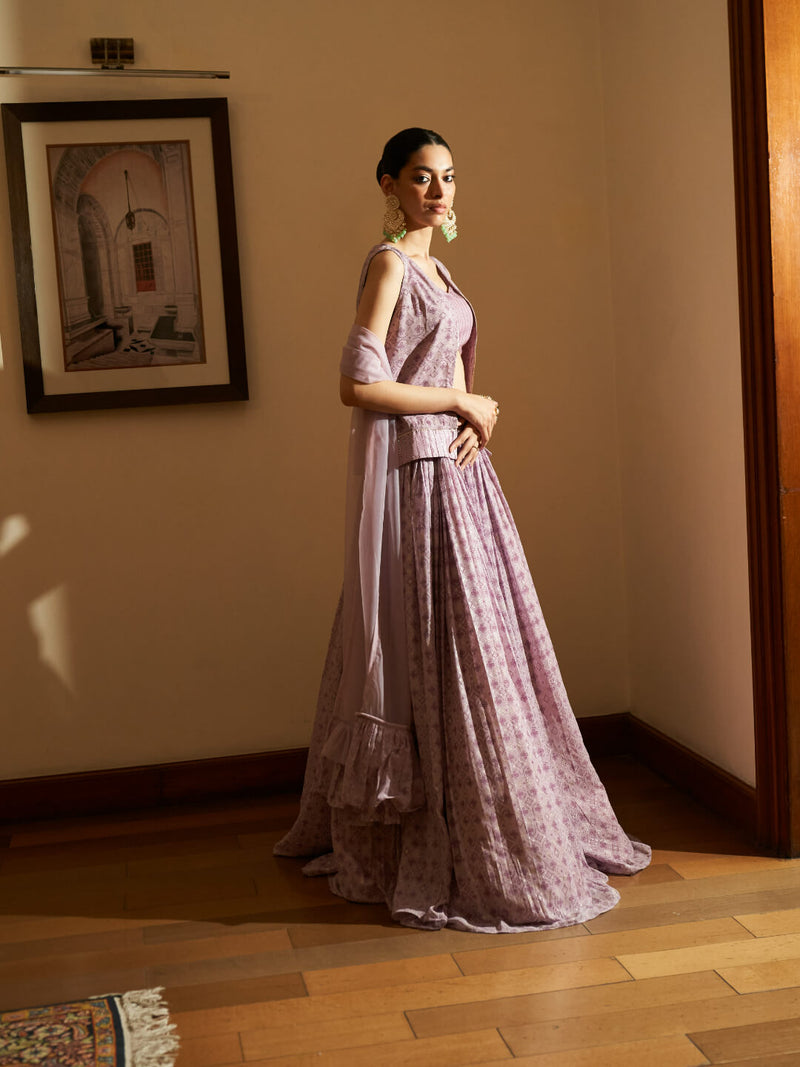 Lavender Pure Georgette Skirt Set