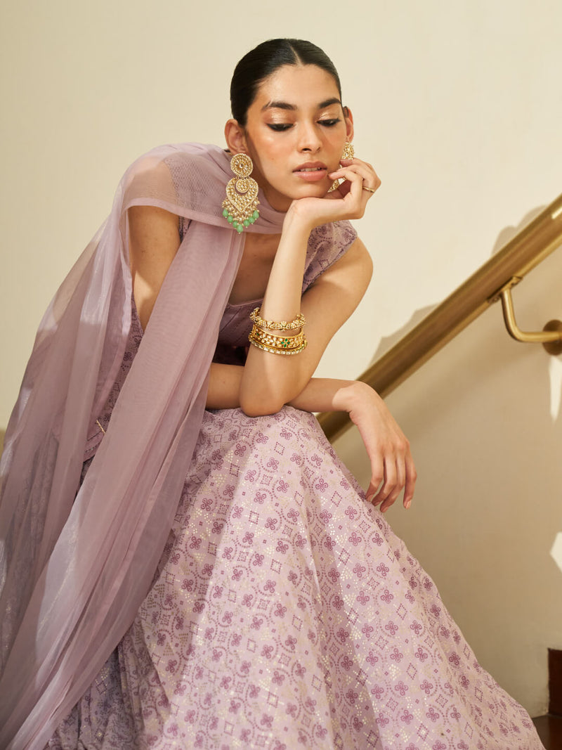 Pure Georgette Lavender Skirt Set