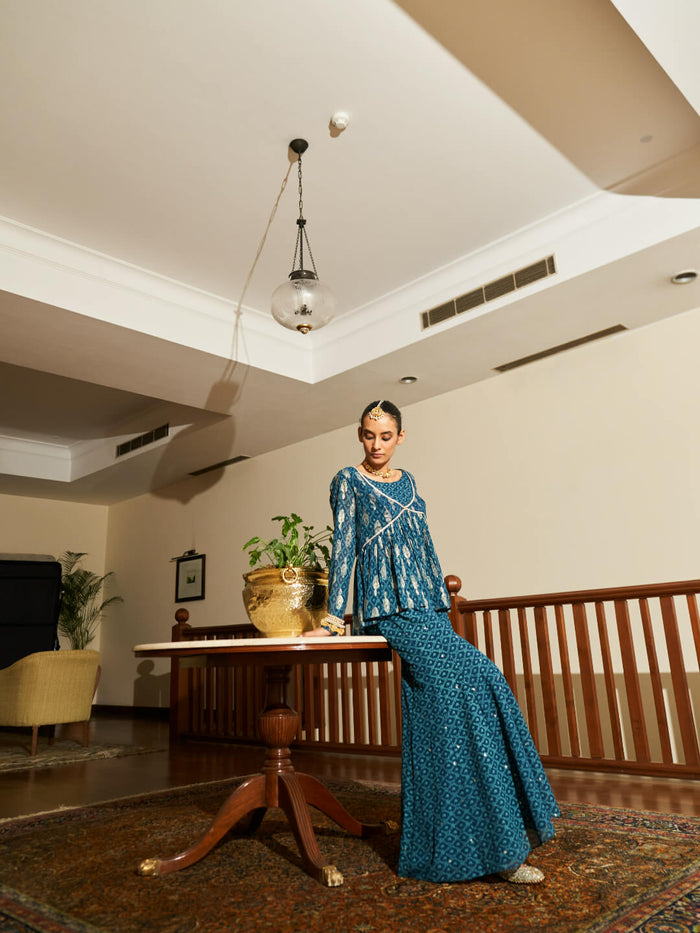 Majestic blue sharara set