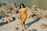 Turmeric Yellow Printed Pure Viscose Handwork Kaftan Dress