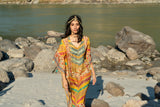 Turmeric Yellow Printed Pure Viscose Handwork Kaftan Dress