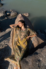 Mehendi Green Printed Pure Viscose Handwork Kaftan Dress