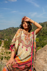 Multi-Color Printed Pure Viscose Handwork Kaftan Dress