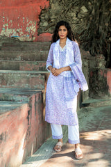 Dusty Pink Pure Cotton Hand Block Printed Kurta Set with Dupatta